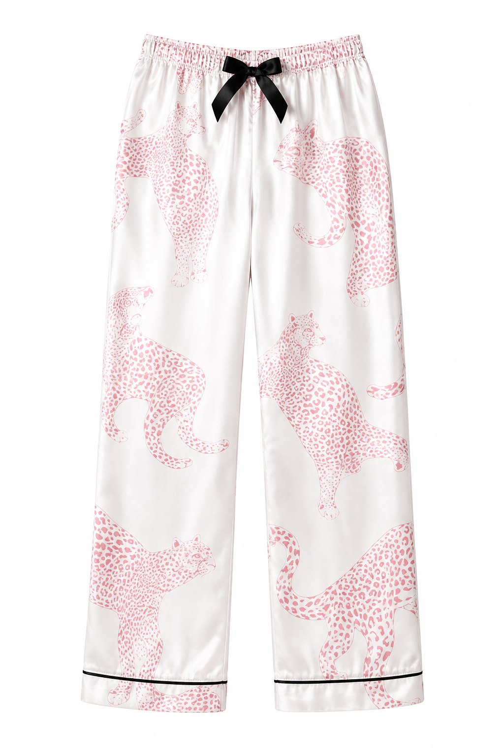 3 Peças Conjunto de Pijama Feminino com Top de Manga Curta e Shorts/Calça com Estampa de Onça, Adequado para Primavera, Verão e Outono