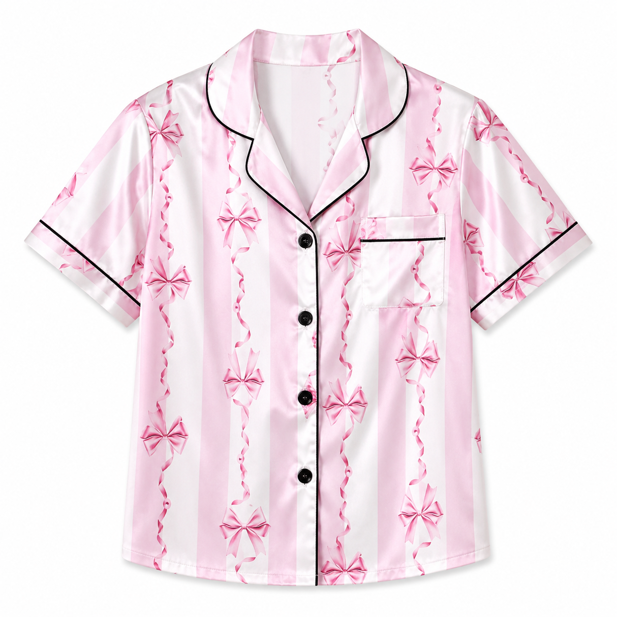 Peças Conjunto: Shorts de Manga Curta com Estampa de Laço de Seda Falsa + Conjunto de Pijama Camiseta Regata