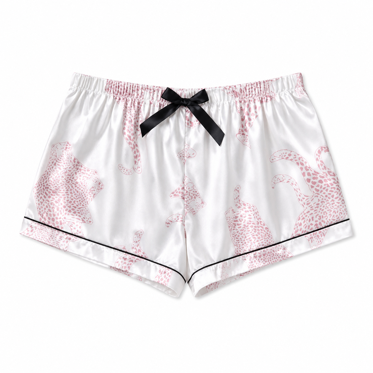 3 Peças Conjunto de Pijama Feminino com Top de Manga Curta e Shorts/Calça com Estampa de Onça, Adequado para Primavera, Verão e Outono