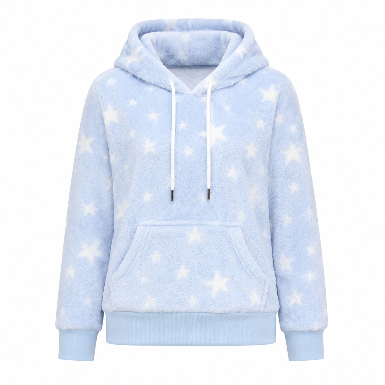 Pijama Feminino Fleece Pelúcia Longo Azul Estrela