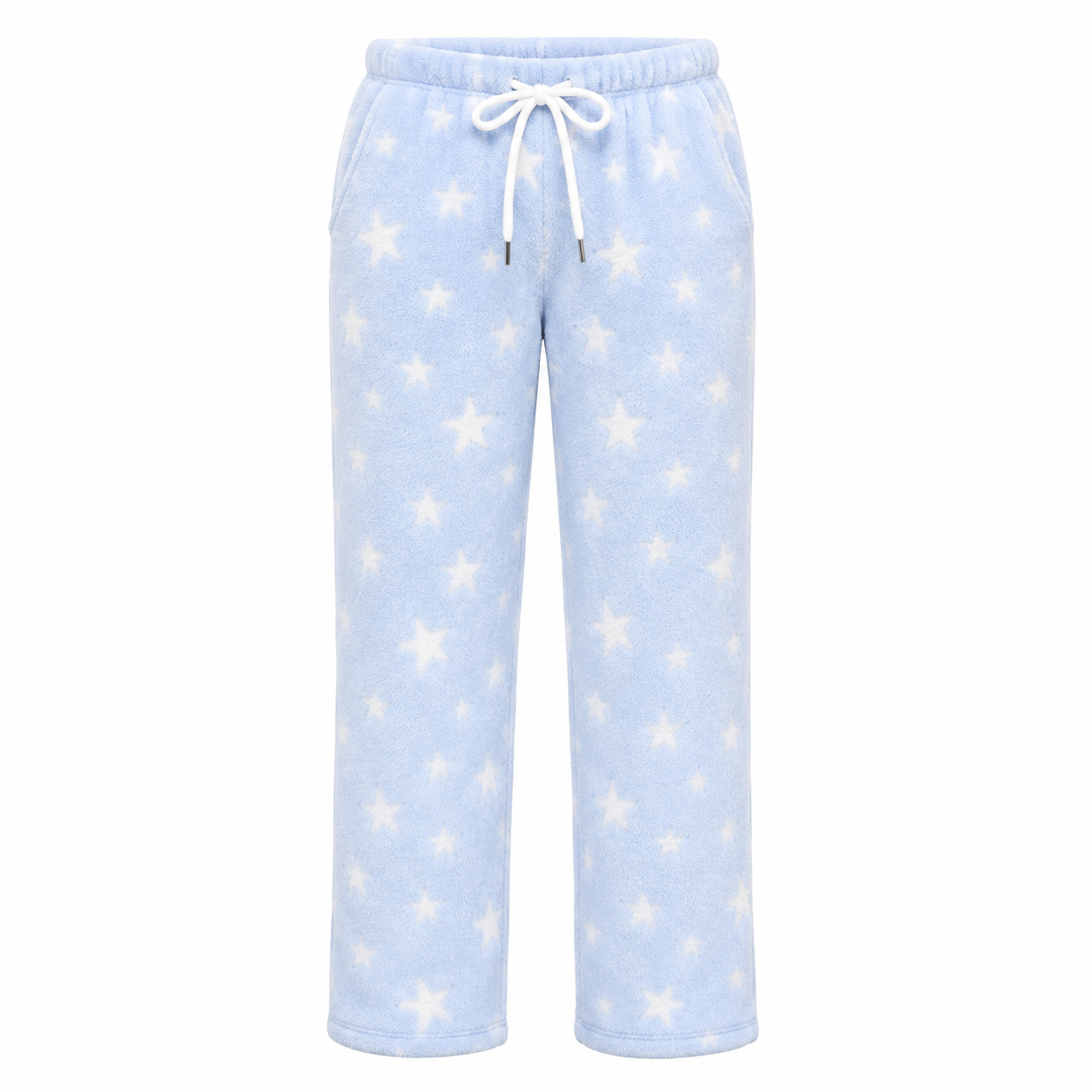 Pijama Feminino Fleece Pelúcia Longo Azul Estrela