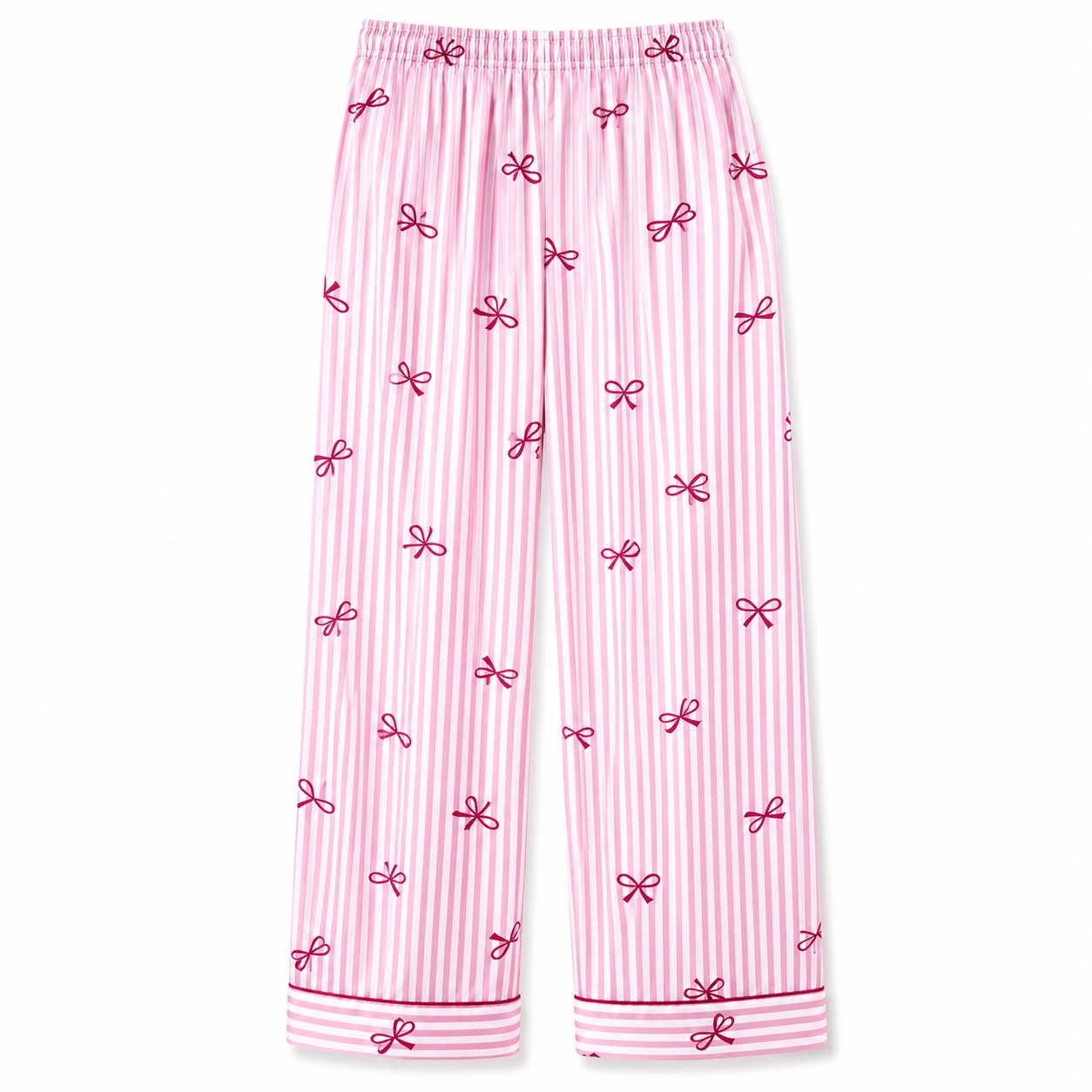 Dream Adore Conjunto de Pijama Feminino com Gravata Borboleta Listrada de Seda Falsa e Manga Curta