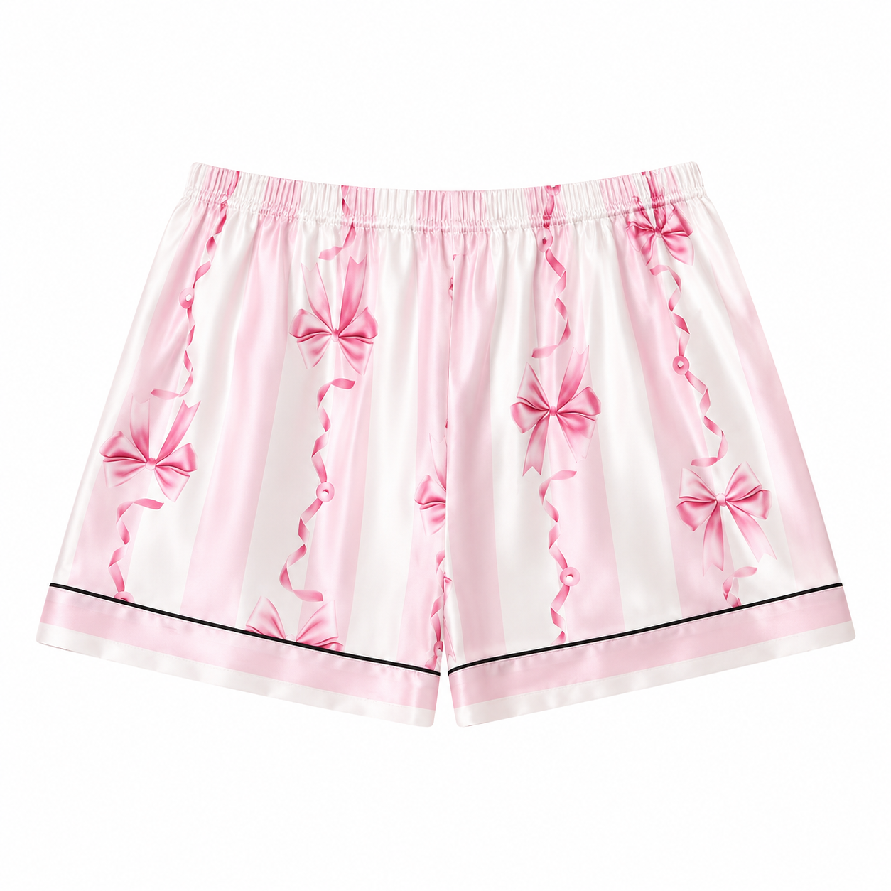 Peças Conjunto: Shorts de Manga Curta com Estampa de Laço de Seda Falsa + Conjunto de Pijama Camiseta Regata