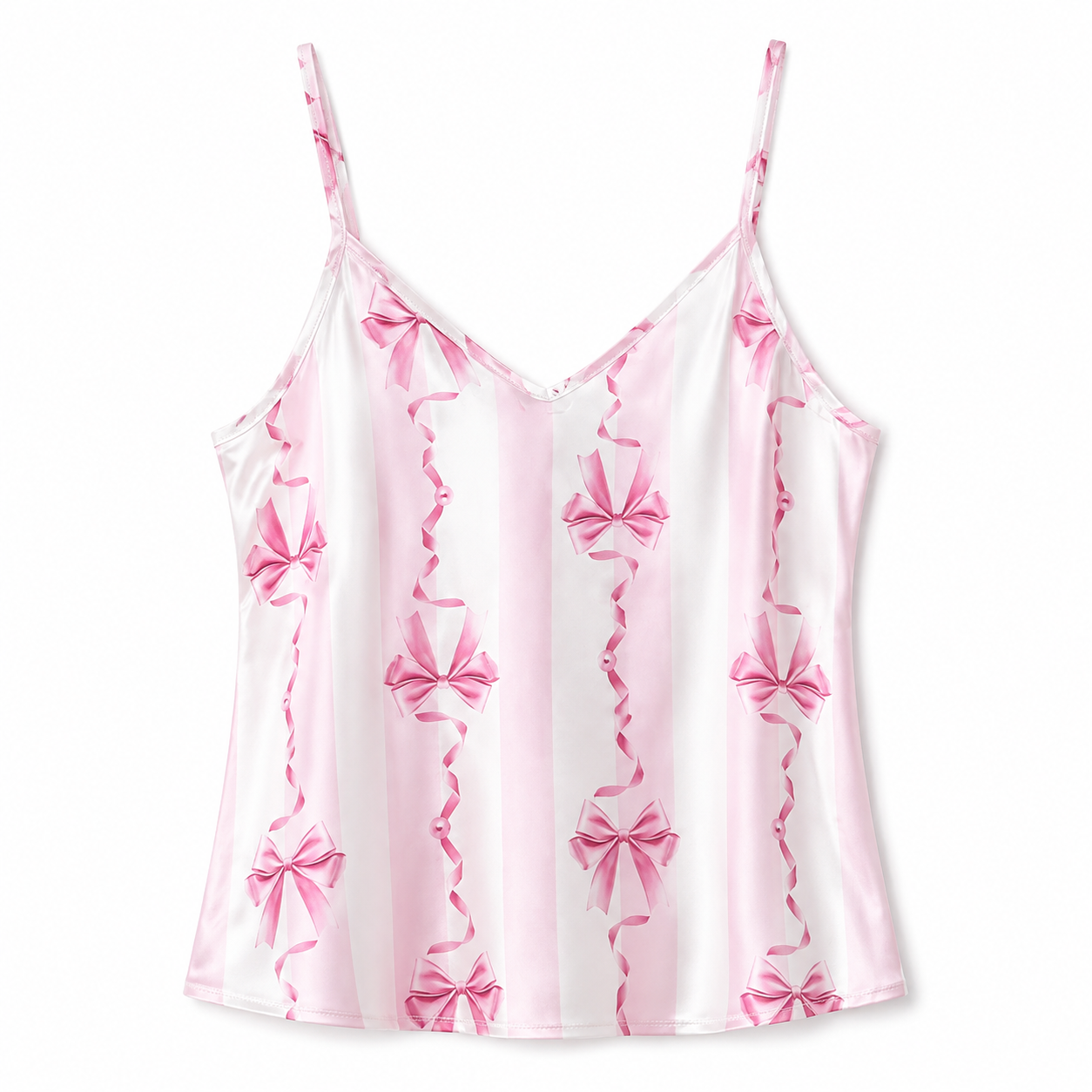 Peças Conjunto: Shorts de Manga Curta com Estampa de Laço de Seda Falsa + Conjunto de Pijama Camiseta Regata